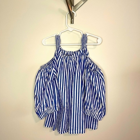 Zara Girls Blue White Striped Cold Shoulder Strap Blouse - Picture 1 of 5